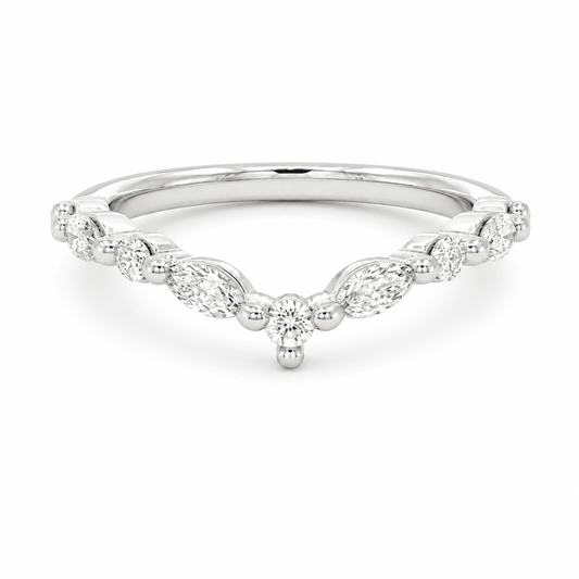 18K 1/3 CT TW. Lab-Grown Diamond Alternating Marquise & Round Contour Wedding Band