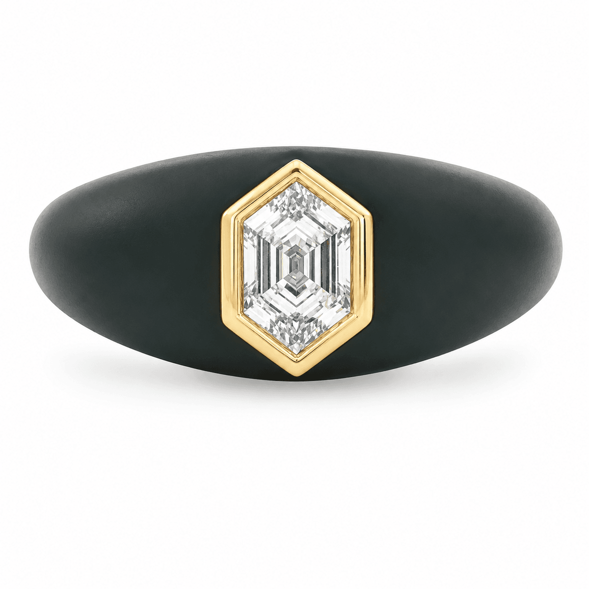 18K 1 CT TW. Hexagonal Diamond Men's Fashion Ring