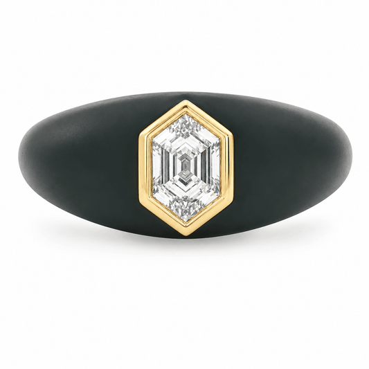 18K 1 CT TW. Hexagonal Diamond Men's Fashion Ring