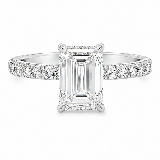 2.03 CTW Emerald-Cut Lab-Grown Diamond Engagement Ring with Hidden Halo