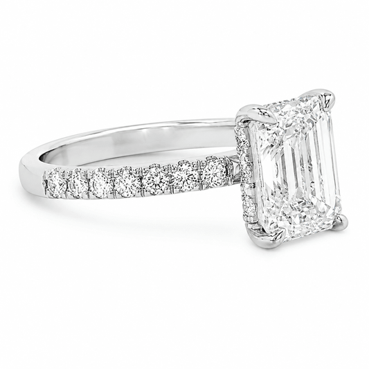 2.03 CTW Emerald-Cut Lab-Grown Diamond Engagement Ring with Hidden Halo