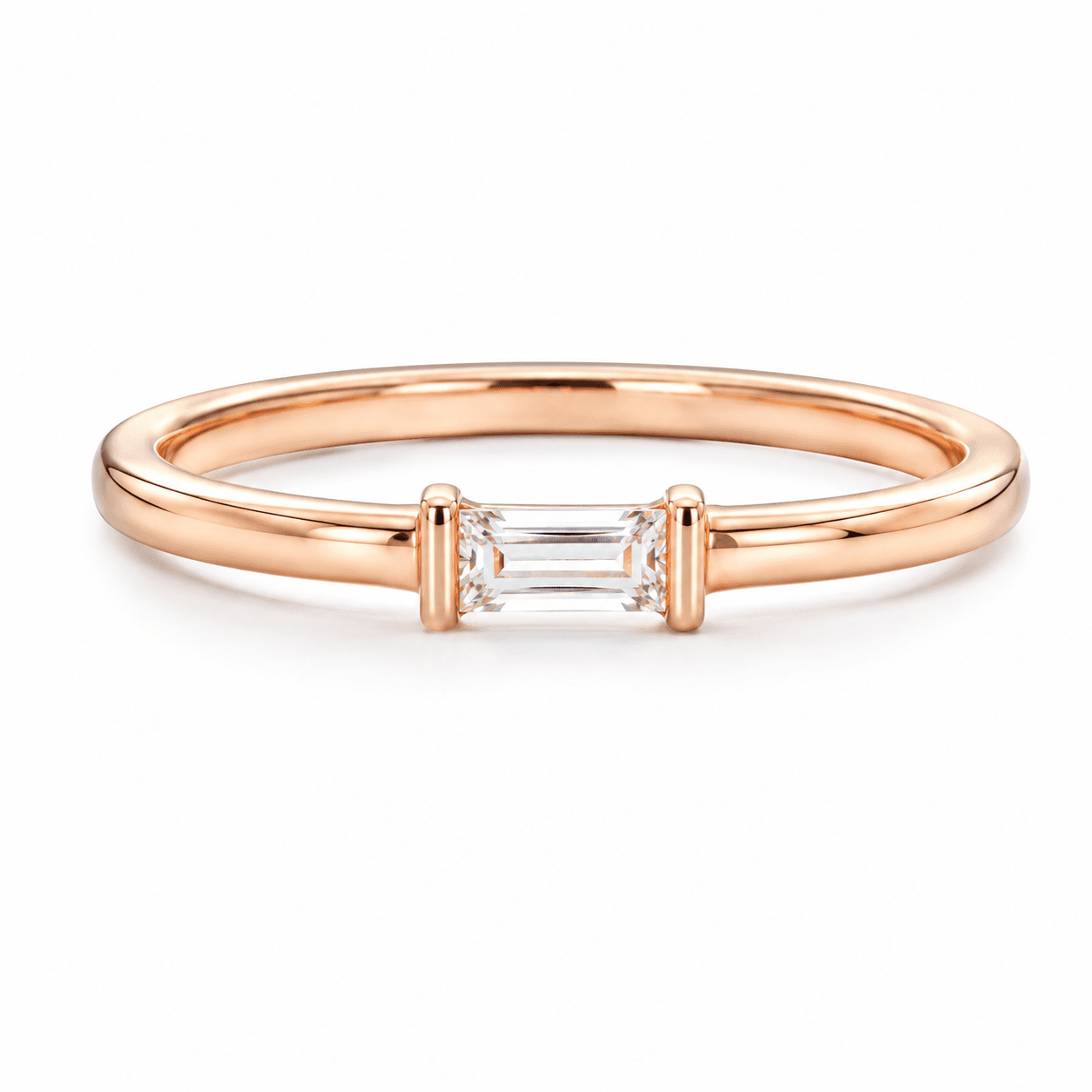 0.12 CT Rose Gold Baguette Diamond Stackable Ring