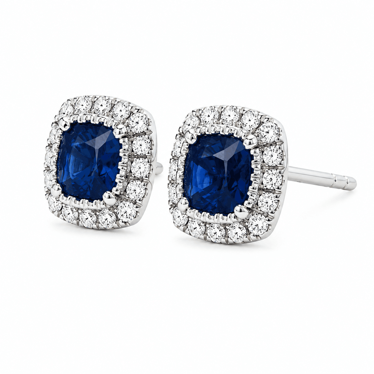 Blue Sapphire and Diamond Halo Stud Earrings