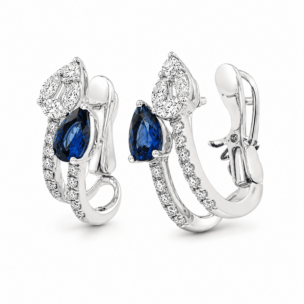 9/25 CT TW. Blue Sapphire & Diamond Hoop Earrings