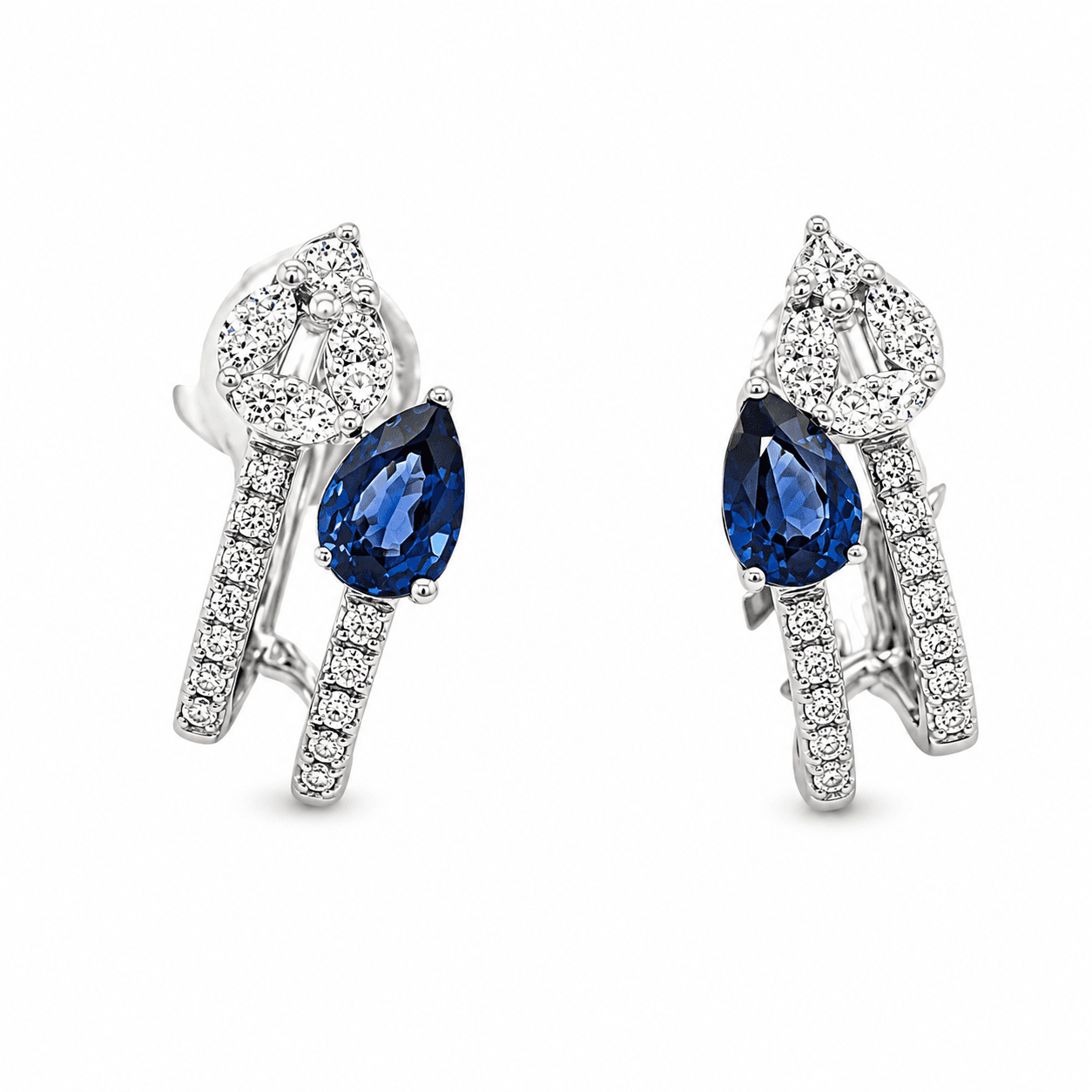 9/25 CT TW. Blue Sapphire & Diamond Hoop Earrings