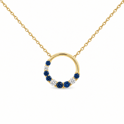 0.16 TDW Blue Sapphire and Diamond Pendant Necklace