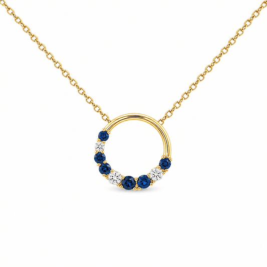 0.16 TDW Blue Sapphire and Diamond Pendant Necklace