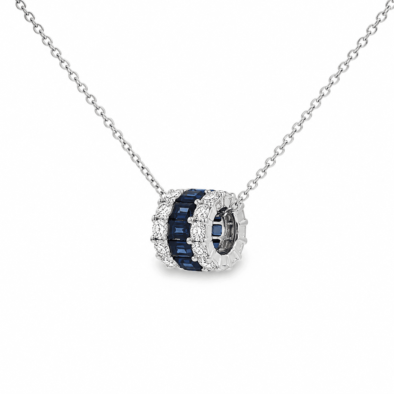 1-3/4 CT TW .Blue Sapphire and Diamond Rolling Pendant