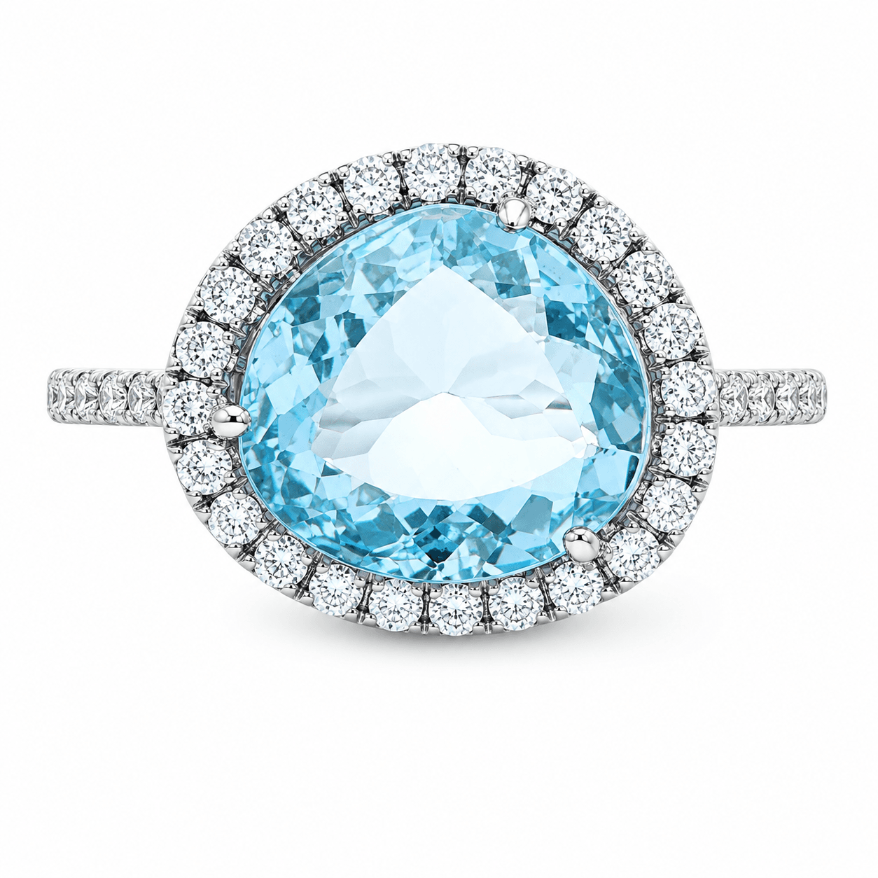 Blue Topaz and Diamond Halo Ring