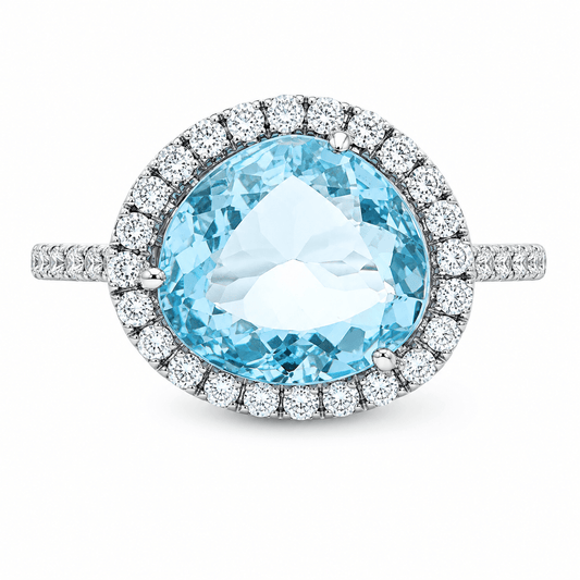 Blue Topaz and Diamond Halo Ring