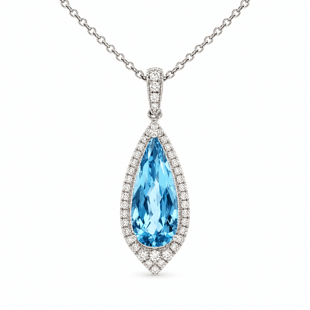 0.24 CT TW. Blue Topaz and Diamond Pendant Necklace