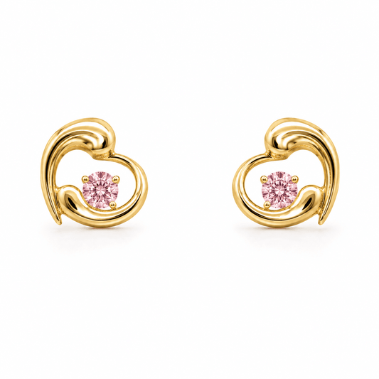 Children's Pink Cubic Zirconia Heart Earrings