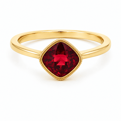 Cushion Garnet Bezel Ring