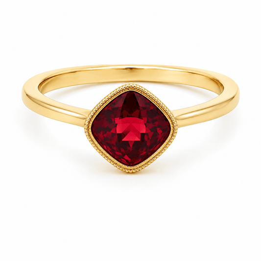 Cushion Garnet Bezel Ring