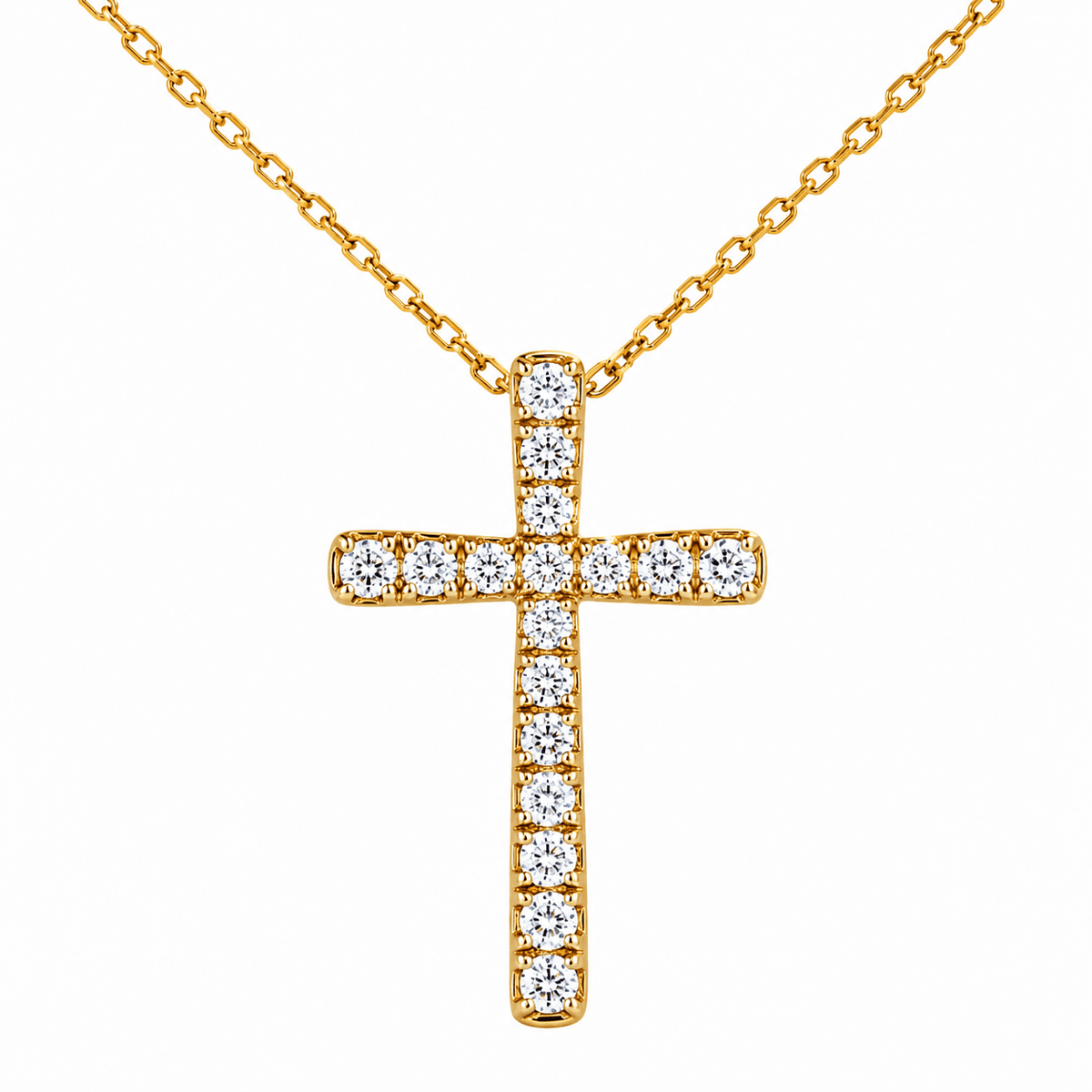 18K 0.23 CT TW. Diamond Cross Pendant Necklace
