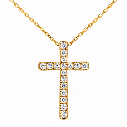 18K 0.23 CT TW. Diamond Cross Pendant Necklace
