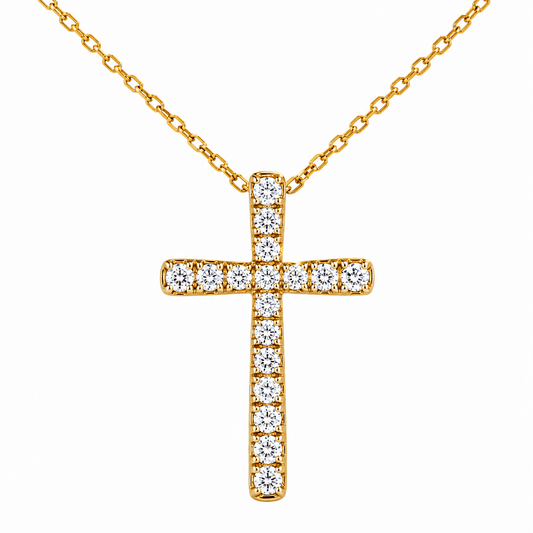 18K 0.23 CT TW. Diamond Cross Pendant Necklace