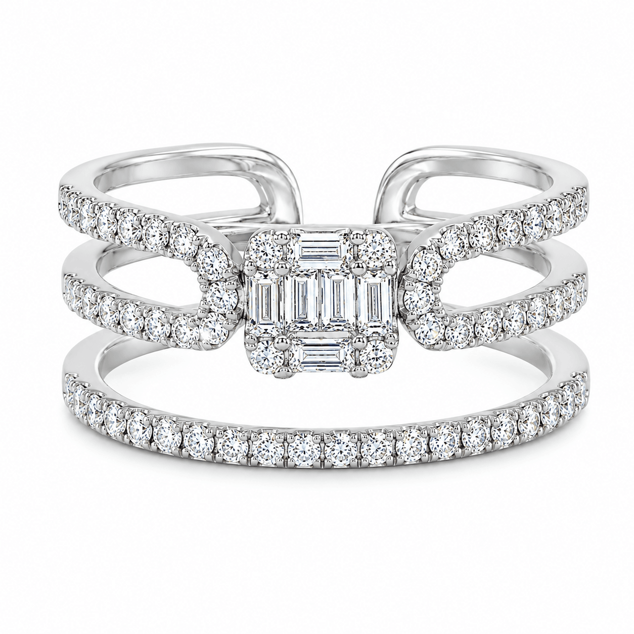 0.65 CTW Diamond Baguette Double-Open Fashion Ring