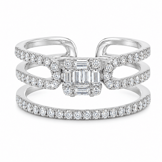 0.65 CTW Diamond Baguette Double-Open Fashion Ring