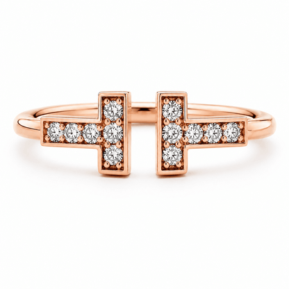 Rose Gold 0.15 CTW Inspired T Design Diamond Fashion Ring