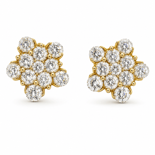 Diamond Floral Cluster Stud Earrings