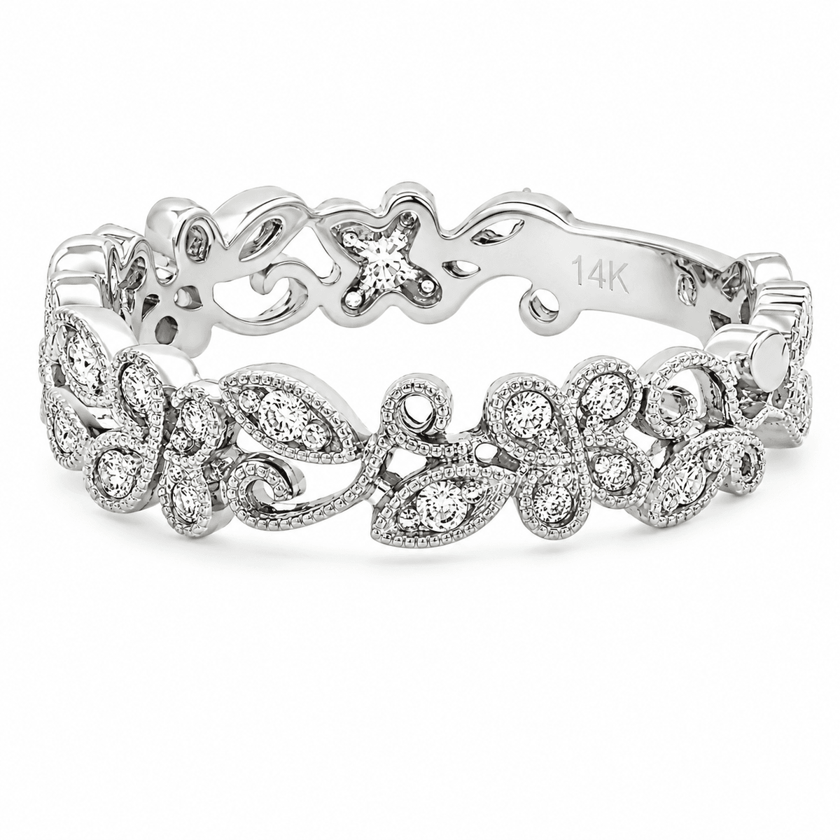 0.15 CT TW. Diamond Floral Wedding Band