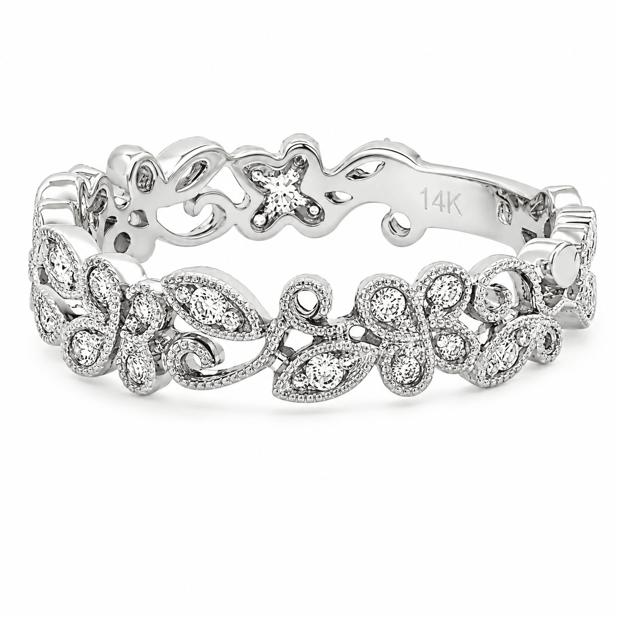 Diamond Floral Wedding Band