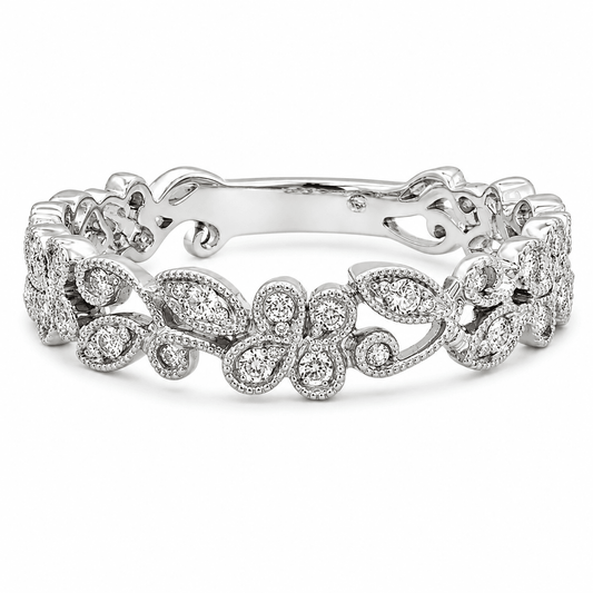 0.15 CT TW. Diamond Floral Wedding Band