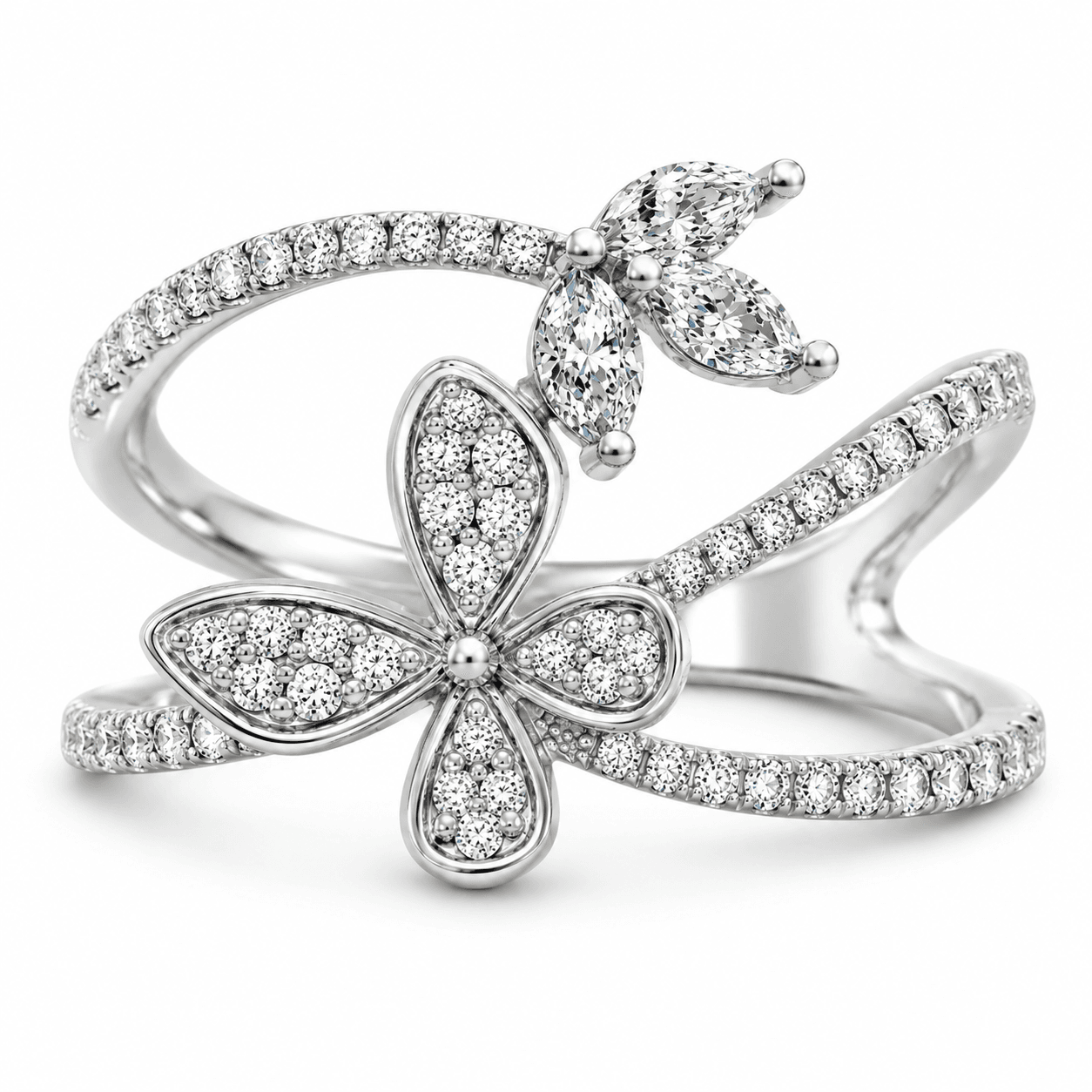 18K 0.33 CTW Diamond Flower & Butterfly Ring