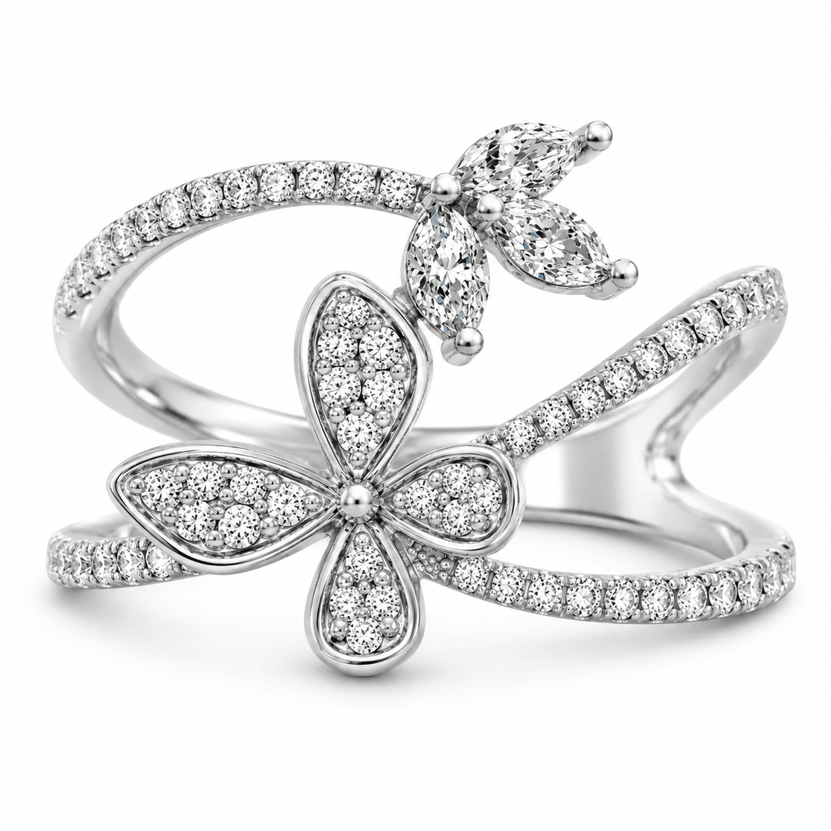 18K 0.33 CTW Diamond Flower & Butterfly Ring