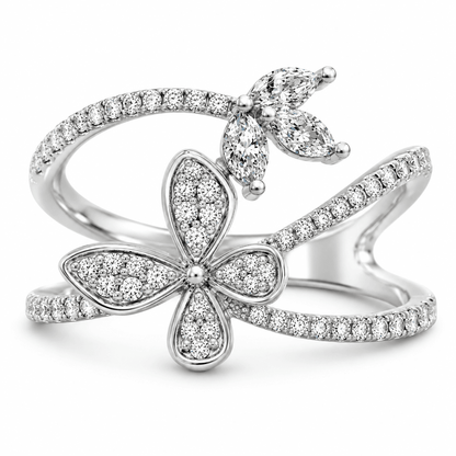18K 0.33 CTW Diamond Flower & Butterfly Ring