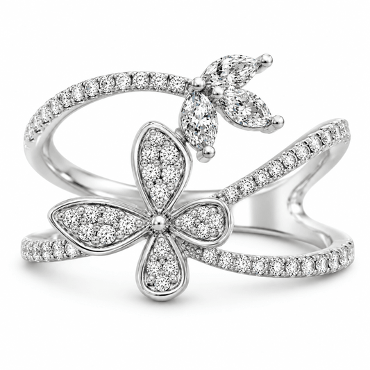 18K 0.33 CTW Diamond Flower & Butterfly Ring