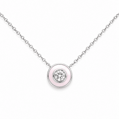 Diamond Pink Enamel Pendant Necklace