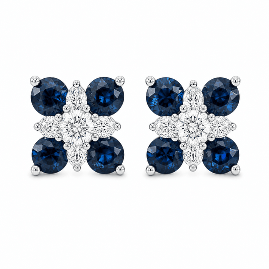 0.29 TDW Diamond & Sapphire Cluster Earrings