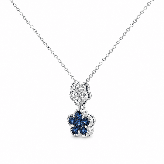 Diamond & Sapphire Flower Pendant Necklace