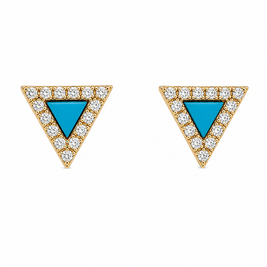 Diamond Triangle Turquoise Stud Earrings