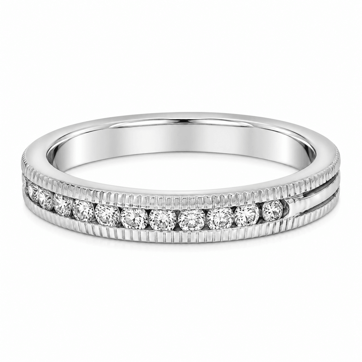 1/4 CT TW. Beaded Textured Diamond Wedding Band