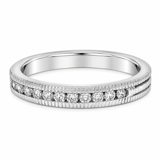 1/4 CT TW. Beaded Textured Diamond Wedding Band