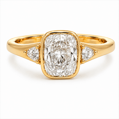 Elongated Cushion Three-Stone Engagement Ring