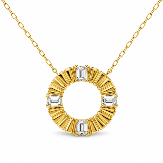 Emerald-Cut Diamond Circle Pendant Necklace