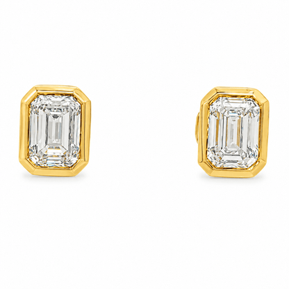 1 CTW Emerald-Cut Lab-Grown Diamond Bezel Stud Earrings