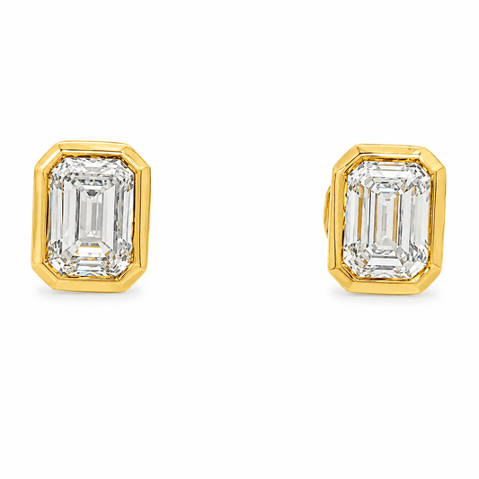 1 CTW Emerald-Cut Lab-Grown Diamond Bezel Stud Earrings