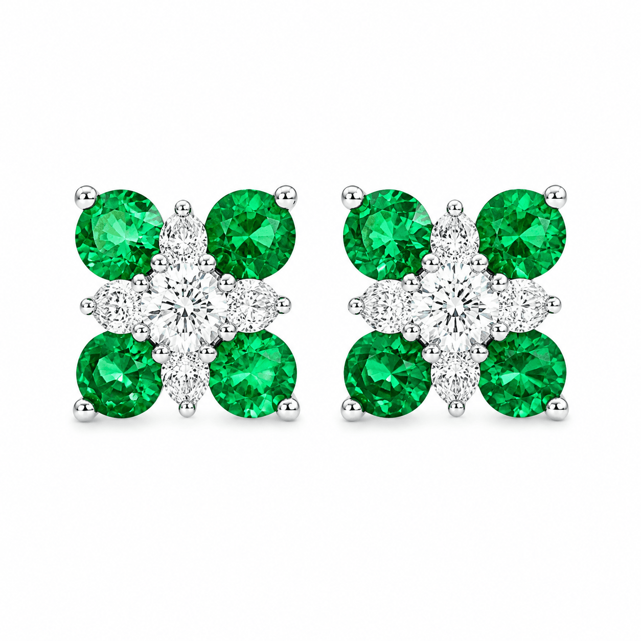 4/5 CT TW. Emerald and Diamond Cluster Earrings