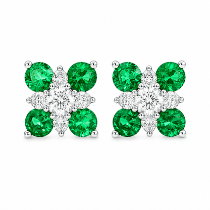 4/5 CT TW. Emerald and Diamond Cluster Earrings