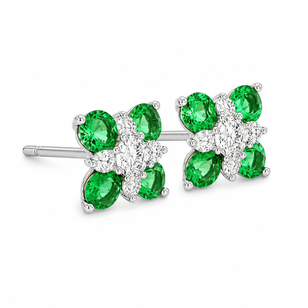 4/5 CT TW. Emerald and Diamond Cluster Earrings