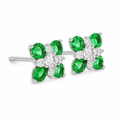 4/5 CT TW. Emerald and Diamond Cluster Earrings