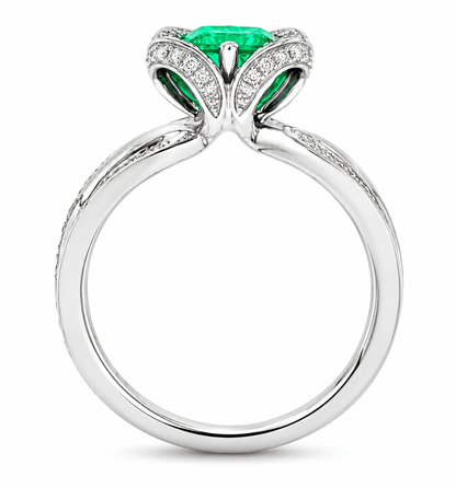 Emerald and Diamond Flower Halo Ring
