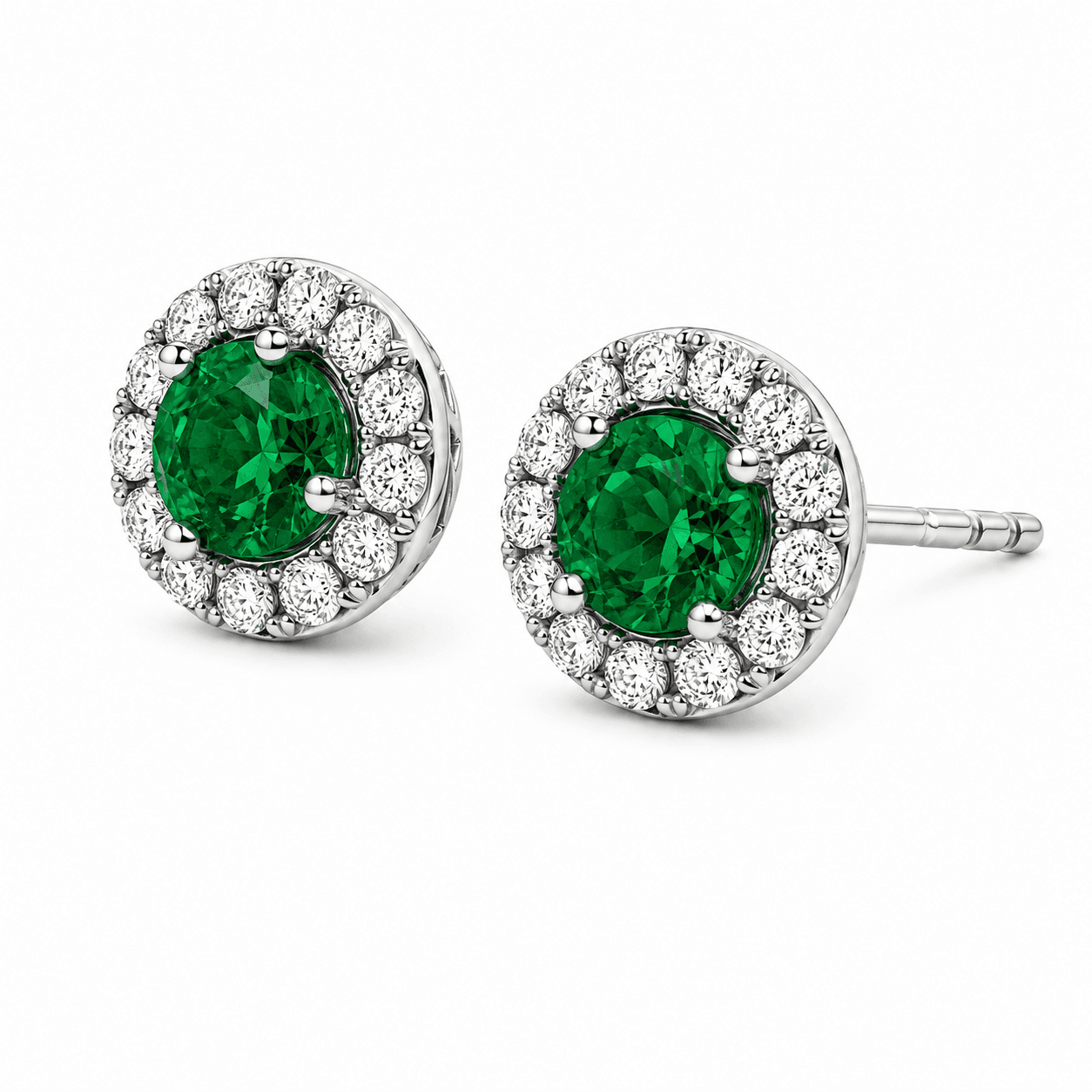 Emerald and Diamond Halo Stud Earrings