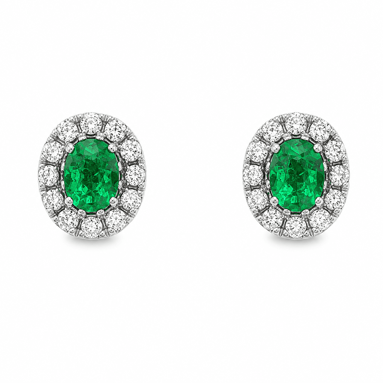 Emerald and Diamond Halo Stud Earrings