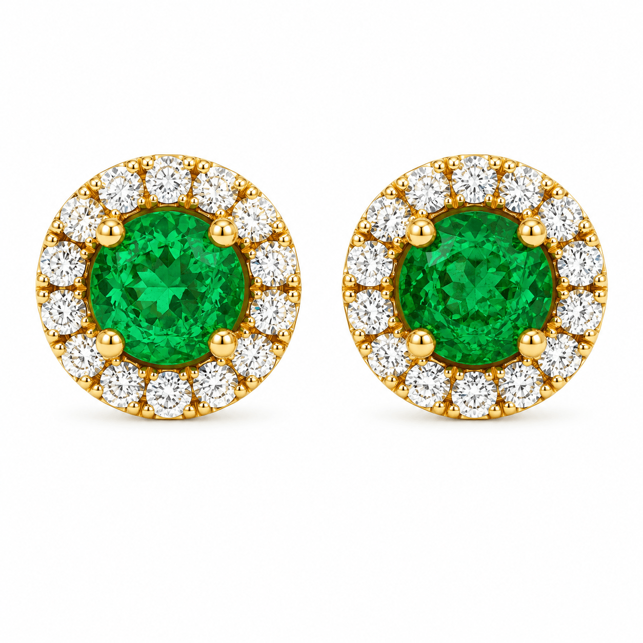 Emerald and Diamond Halo Stud Earrings